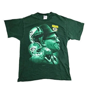 Vintage Green Bay Packers Vince Lombardi Big Graphic Shirt Size Large Pro Player